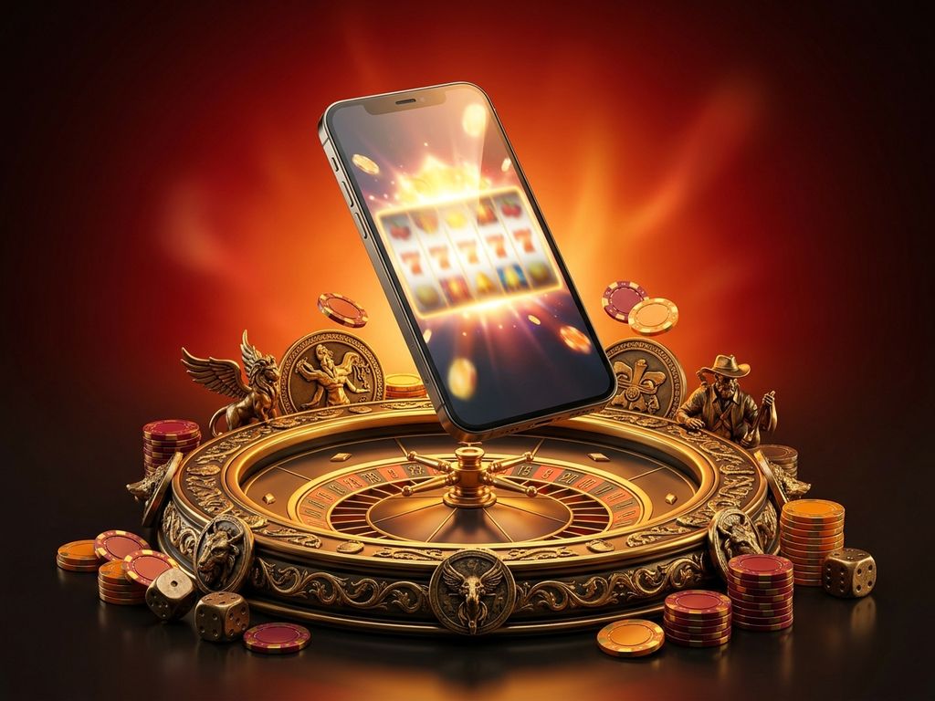 Smartphone displaying casino slots on glossy surface